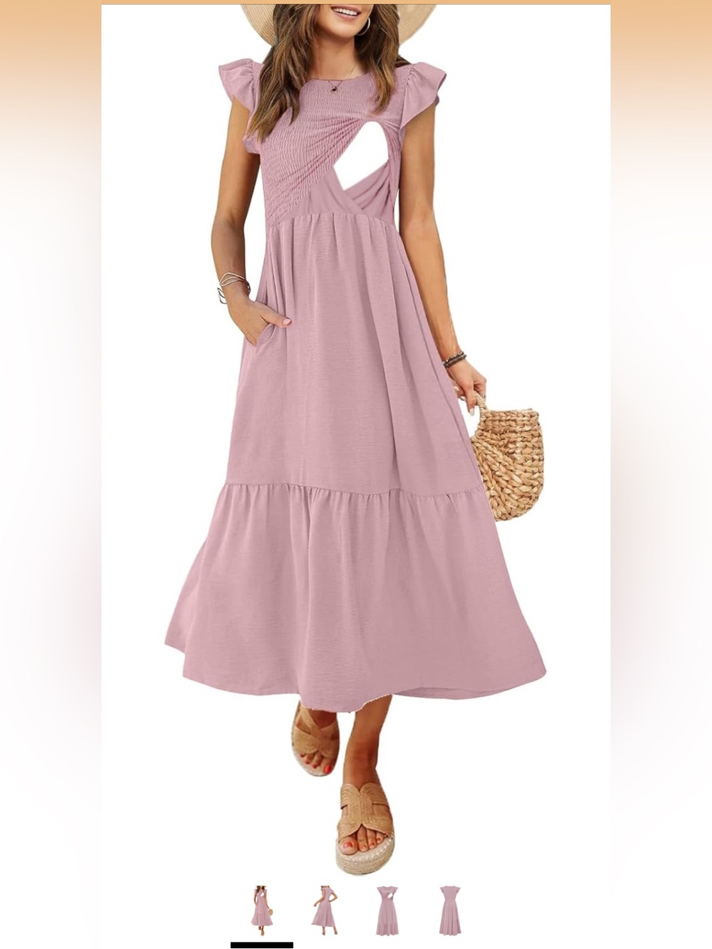 CizzzyL Blush Pink Smocked top Nursing dress